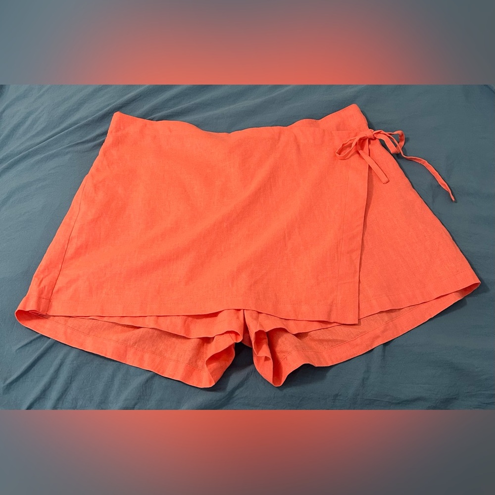 Linen Coral Summer Front Wrap Skort